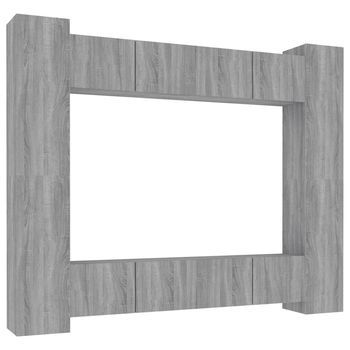 Set De Muebles Para Tv 8 Uds | Mueble De Salón | Mesa De Tv Madera Contrachapada Gris Sonoma