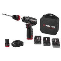 parkside - taladro atornillador a bateria 12 v parkside performance brushless con motor sin escobillas 2 marchas y 20 niveles de par incluye 2 baterias y accesorios