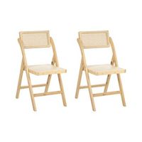 conjunto de 2 sillas de comedor de madera de bambu y ratan pe estilo boho plegables cocina comedor marron claro modane