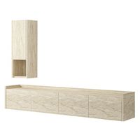 soporte de tv de madera sema con estante de pared - 160 x 30 x 35 cm - travertino