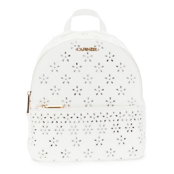 mochila de suave efecto napa con bordado sangallo y bolsillo frontal white