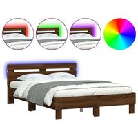 cama matrimonial  cama para adultos  estructura de cama cabecero y luces led marron roble 135x190 cm
