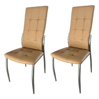Pack 2 Sillas Laci Color Capuchino Polipiel Modernas Comedor Salón Patas Cromadas 101x51x45