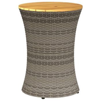 Mesa De Jardín | Mesa De Exterior En Forma De Tambor Ratán Sintético Y Madera Gris