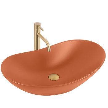 Lavabo Sobre Encimera Rea Royal Cinnamon Matt Ovalado, Orange 61,5 X 35,5 X 15,5 Cm