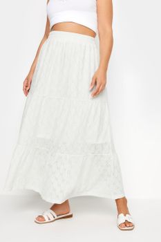Yours Falda Larga Blanca De Bordados Con Calados, Mujer Curvy Y Tallas Grandes, Yours