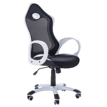 Silla De Oficina Tela De Malla Negro Y Blanco Mecanismo De Inclinación Giratoria Altura Del Asiento Ajustable Respaldo Ergonómico Ichair