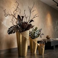 maceteros  de metal dorado cm 39x42x75-32x32x55-25x25x35