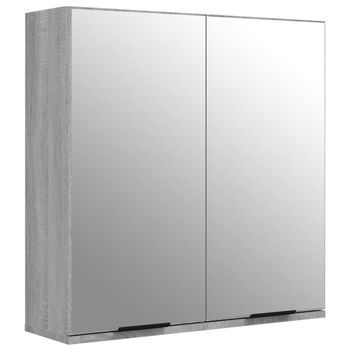 Armario De Baño | Mueble Baño Con Espejo Color Gris Sonoma 64x20x67 Cm