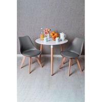 conjunto mesa tower redonda 80 cm blanca y pack 2 sillas synk basic - gris