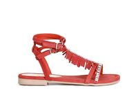 sandalias de ante con flecos y cadena de strass coral 37