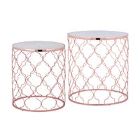 2x mesa auxiliar lateral o4045 cm redonda de marmol blanco y metal