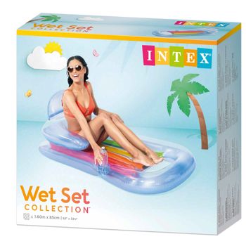 Intex- Colchoneta sillon bronceador, blanco y azul, 160x85 cm comodo, ligero, manejable, Seguro y práctico  maximo 80KG gran calidad oficial garantizado ideal para veranos piscinas playas incluye kit