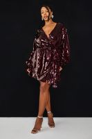 vestido plus cruzado de lentejuelas premium malbec