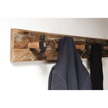 Perchero de pared con 5 ganchos de madera teca reciclada y metal