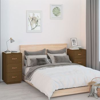 Set De 2 Mesitas De Noche - Mueble Para Dormitorio - Madera De Pino - Marrón Miel (40x40x75cm)
