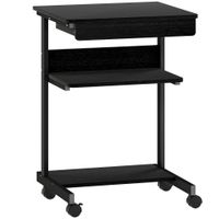 homcom escritorio pc con cajon deslizable 2 estantes y 4 ruedas en madera y metal 56x51x79 cm negro