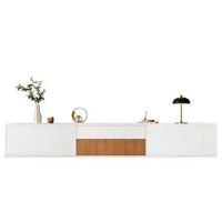 mueble de tv moderno 180 cm mesa de tv para proyector con bandeja extraible y montaje de pared o suelo tablero de particulas blanco y madera