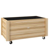 outsunny jardineras de madera para exterior con orificios de drenaje y malla geotextil ruedas para desplazamientos 89x48x47 cm natural   aosom espana