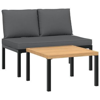 Set De Sofás De Jardín Con Cojines 2 Piezas | Mueble De Jardín Aluminio Negro