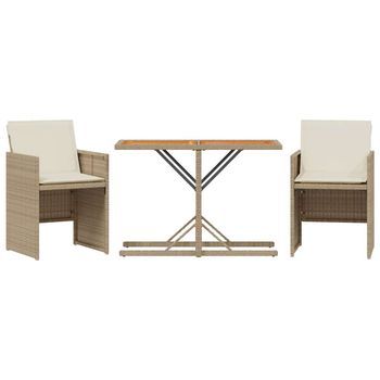 3 Uds Sillas Y Mesita De Jardín | Silla De Exterior | Sillon Jardín Ratán Sintético Cojín Beige