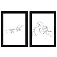 set de 2 laminas de dibujos un solo trazo abrazo de pareja y manos posters una sola linea a4 marco - nacnic