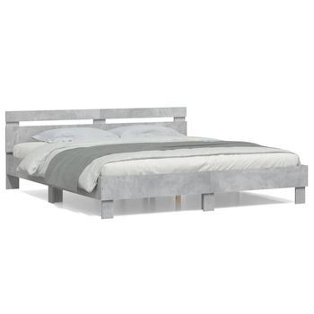 Cama Matrimonial | Cama Para Adultos | Cama Con Cabecero Madera De Ingeniería Gris Hormigón 160x200 Cm