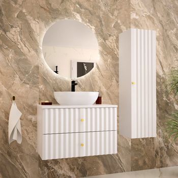 Conjunto de muebles con lavabo paneles de melamina y de mdf blanco