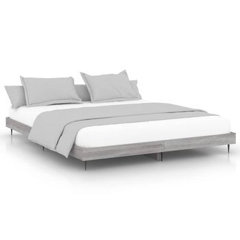 Cama Matrimonial | Cama Para Adultos | Estructura De Cama Madera Contrachapada Gris Sonoma 140x200 Cm