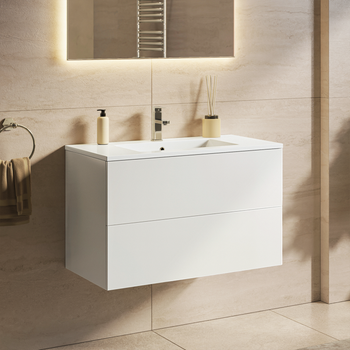 Mueble De Baño Suspendido Con Lavabo 80 Cm Blanco Brillante - Lavabo Blanco - Lomazoo Nineo