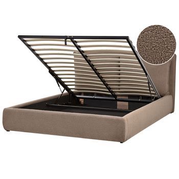 Cama Con Almacenaje Moderna De Bouclé Marrón Dormitorio 160 X 200 Cm Bajonna