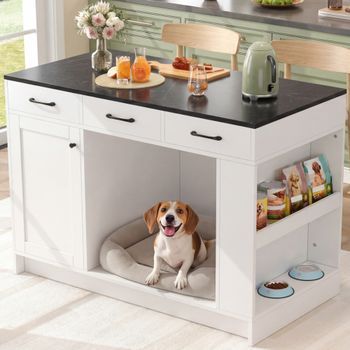Isla De Cocina Blanca Con Tres Cajones, Especiero Y Zona Para Mascotas