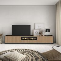 mueble tv efecto madera roble y negro 310x37x50 chimenea efecto fuego