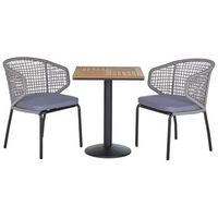 conjunto de balcon gris 2 sillas cojines de asiento mesa plastico madera patas de metal negro conjunto de jardin al aire libre de 3 piezas palmi