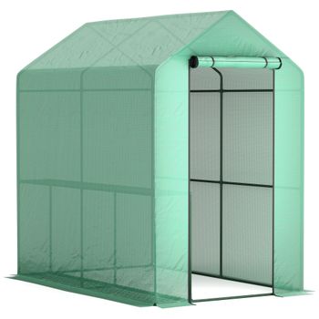 Outsunny Invernadero de jardín PE estante 2 niveles, invernadero de balcón, lona reforzada 140 g/m², chasis de acero, 186x120x190cm, verde   Aosom España
