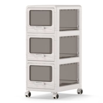 Costway Cajonera Plástica Blanca de 3 Niveles con Cajones Transparentes y Ruedas con Freno Diseño Compacto para Dormitorio y Oficina 42 x 28 x 70,5 cm Blanco