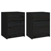 juego de 2 mesitas de noche - mesillas madera maciza pino negro 40x31x50 cm mc5708