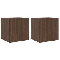 2 uds muebles tv de pared  mueble de salon  armario tv luces led marron roble 405x35x40 cm