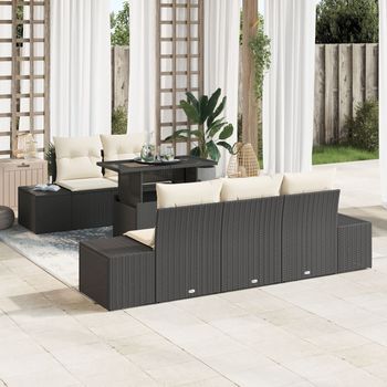 Conjunto De Sofá De Jardín De 6 Piezas Con Cojines Negro De Poliratán V2079 Unico / Negro