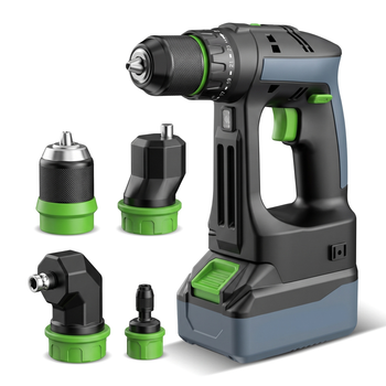 Taladro Inalámbrico sin Escobillas 4 en 1 HAOLTON, Adaptador de Ángulo Recto y Desplazado, Mandril de Liberación Rápida, Luz LED para Batería Makita de 18V