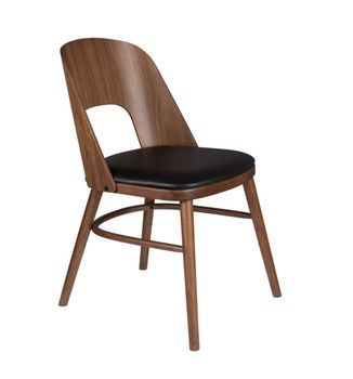 Silla de comedor de polipiel negra y madera oscura