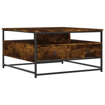 Mesa De Centro Madera De Ingeniería Roble Ahumado 80x80x45 Cm Vidaxl