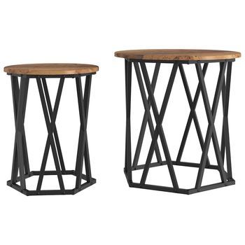 2 Piezas Mesa De Café | Mesa De Centro Madera Envejecida