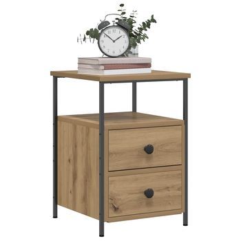 Mesitas De Noche (2 Uds) - Mueble De Dormitorio - Madera Y Metal - Roble Artisan (34x35.5x50cm)