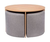 set mesa de centro con puffs gia color madera
