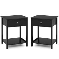 costway juego de 2 mesitas de noche de madera con cajon y estante abierto estilo medio siglo multifuncional para salon dormitorio estudio negro
