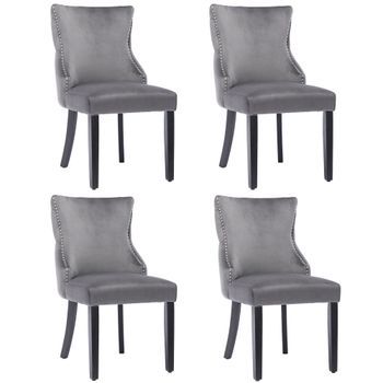 Juego De 4 Sillas Tipo Góndola De Terciopelo - Patas De Madera Maciza - Gris