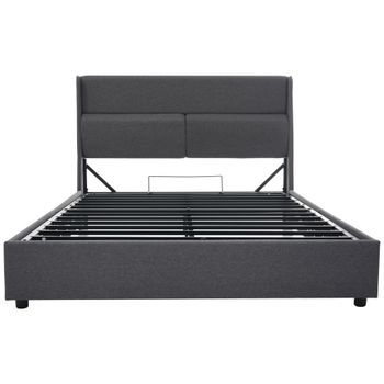 Cama Tapizada 140x200 Cm - Cabezal Ajustable, Estructura Hidráulica Con Almacenamiento - Gris