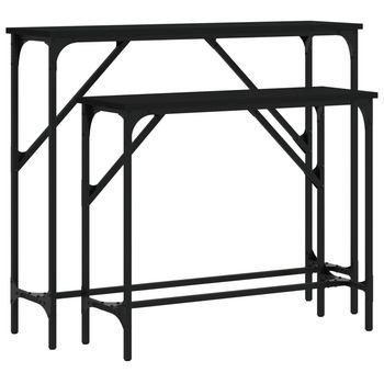 Pack 2 Uds Mesas Consola | Mesa De Entrada | Mesa Auxiliars Madera De Ingeniería Negra