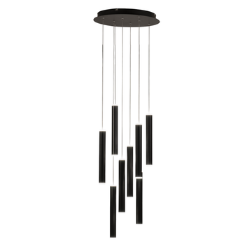 Lámpara Colgante Circular Fabas Luce Prado De 8 Luces - Led Regulable De 52 W - Rosetón Redondo Negro Mate